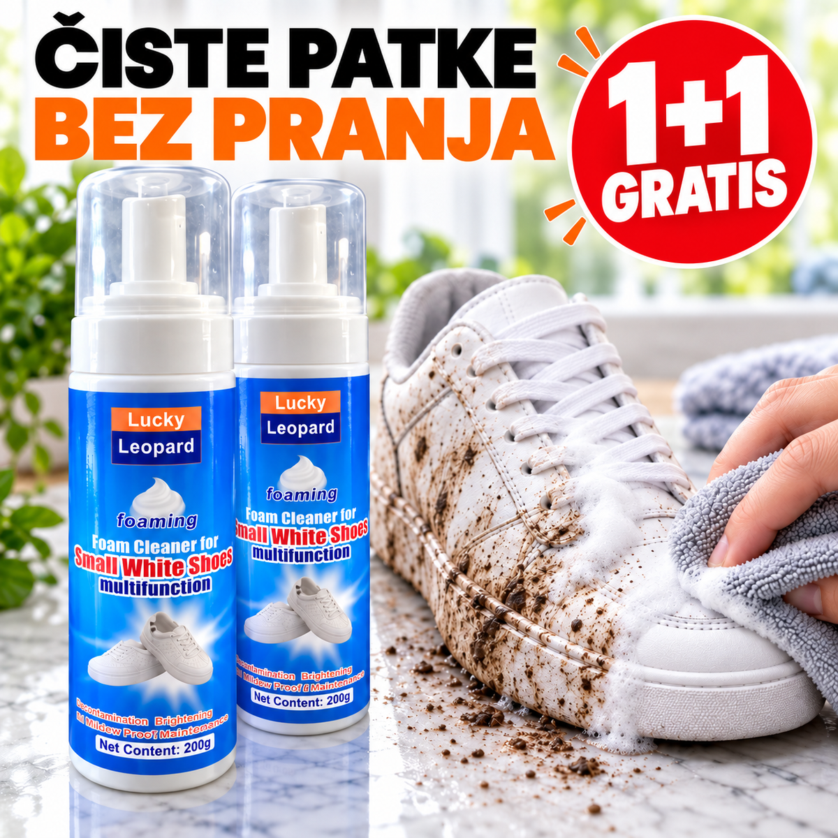 Čiste patike bez pranja – pena Lucky Leopard, 1+1 gratis